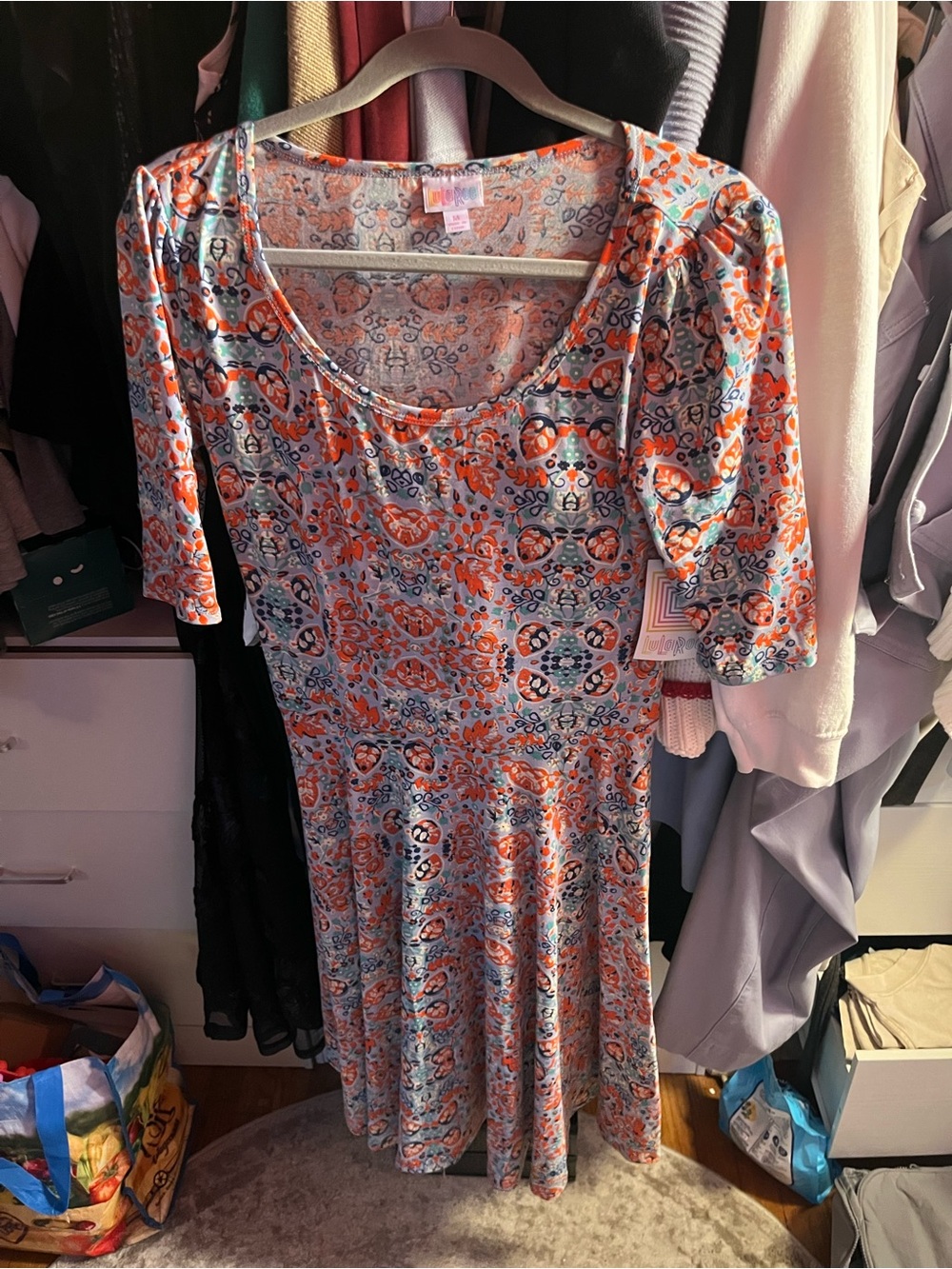 LuLaRoe Scoop Neck Midi Dress in Orange & Blue Floral